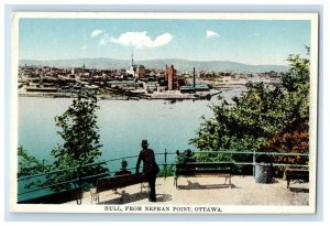 c1920s Man Looking in Front, Hull From Nepean Point Ottawa Canada Postcard