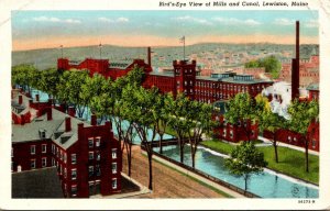 Maine Lewiston Birds Eye View Of Mills and Canal Curteich