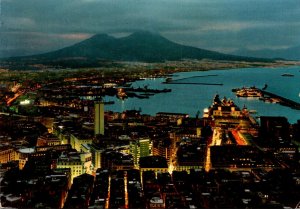 Italy Napoli Panoramic View At Night