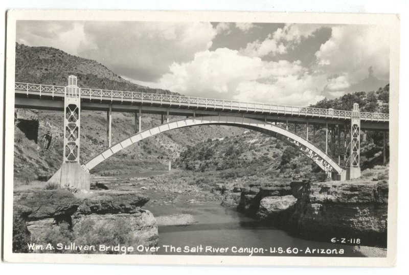 RPPC Postcard Wm A Sullivan Bridge Salt River Canyon US 60 Arizona AZ