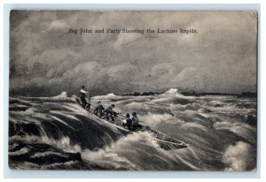 1906 Big John and Party Shooting The Lachine Rapids Ottawa Canada Postcard
