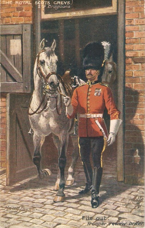 Harry Payne. The Royal Scots Greys , File Out. Troo . Horses Tuck Oilette PC #