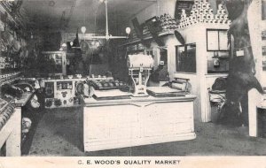 Wood's Quality Market Butcher Shop Interior View Vintage Postcard AA35365