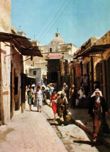 1950's Market street SUK Nazareth Israel People View Vintage Postcard F24