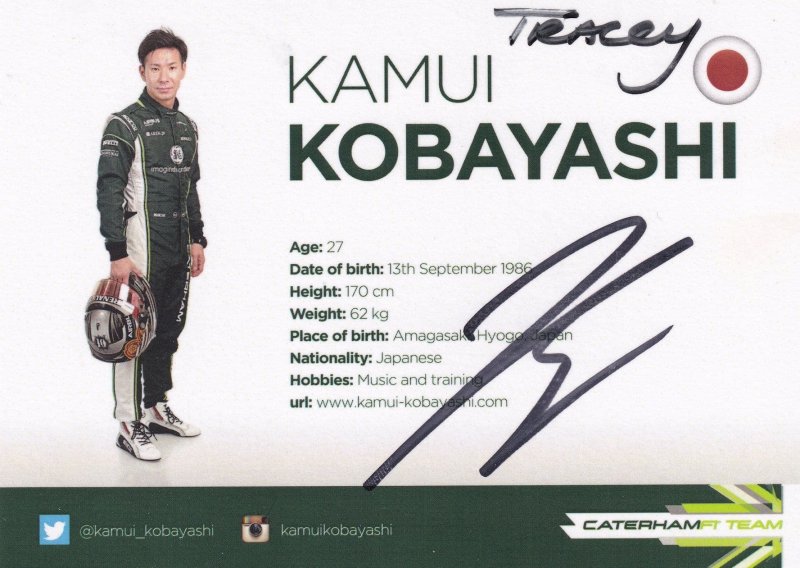 Kamui Koboyashi F1 Motor Racing Caterham Grand Prix Hand Signed Photo