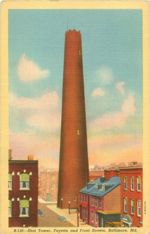 Shot Tower Fayette and Front Streets Baltimore, Maryland MD 1941 Linen Postcard