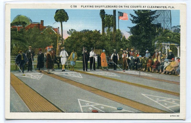 Playing Shuffleboard Clearwater Florida 1920s postcard