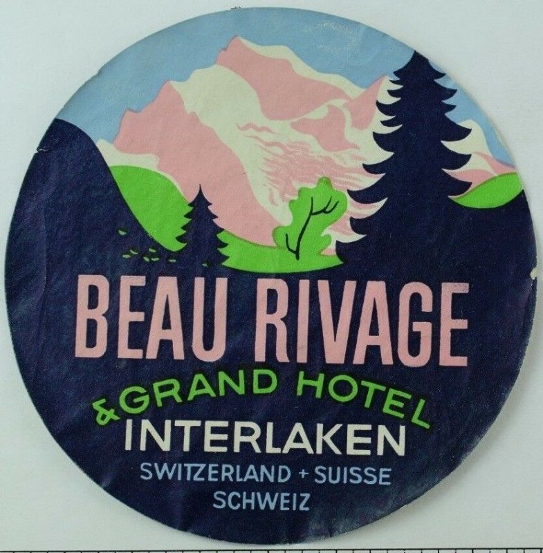 1940's-50's Beau Rivage Hotel Interlaken, Switzerland Baggage Label Original E17