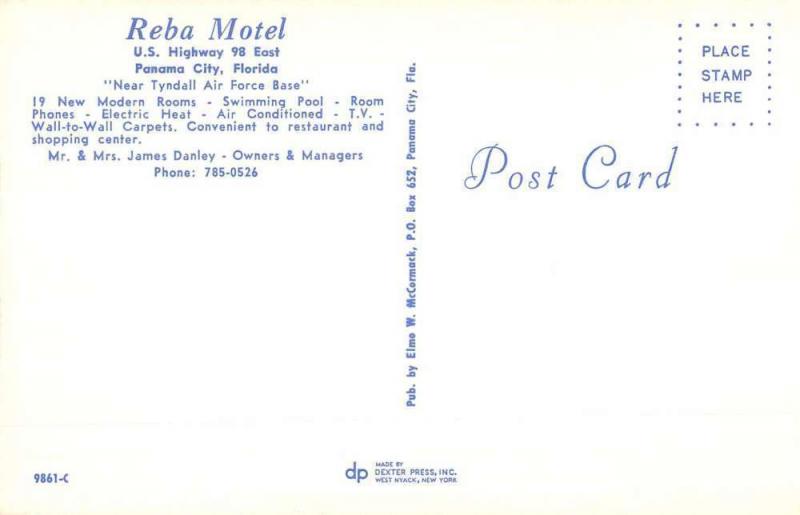 Panama City Florida Reba Motel Street View Vintage Postcard K62239