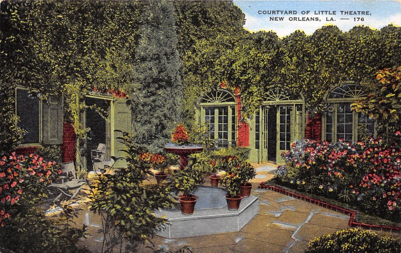 New Orleans Louisiana 1940s Postcard Courtyard of Little Theatre