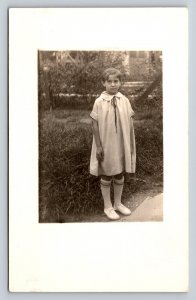 RPPC Child in Dress with Tall Socks AZO 1925-1940s VTG Postcard 1497