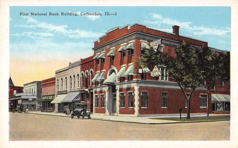 Carbondale Illinois birds eye view 1st National Bank Bldg antique pc Y13154