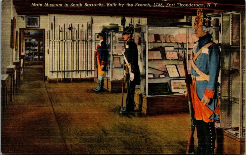 East Ticonderoga NY~Main Museum in South Barracks~Wax or Real Soldiers? 1940s PC 