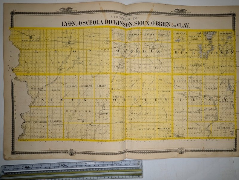 1875 Humboldt & Wright County Iowa Antique Township Maps Wall Lake Belmond S1