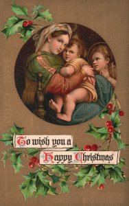 Vintage Postcard 1909 To Wish You A Happy Christmas Greetings Mother & Children