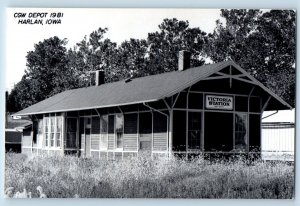 c1981 CGW Depot Harlan Iowa IA Railroad Train Depot Station RPPC Photo Postcard