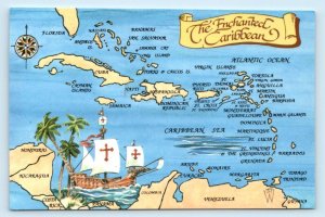 THE ENCHANTED CARIBBEAN Illustrated Map Cartograph 4x6 Dot Warren Postcard