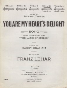 You Are My Hearts Delight Frank Lehar Richard Tauber Sheet Music