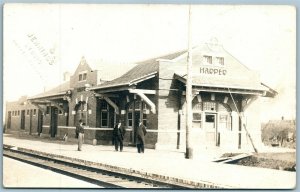 HARPER KS RAILROAD STATION RAILWAY TRAIN DEPOT ANTIQUE REAL PHOTO POSTCARD RPPC