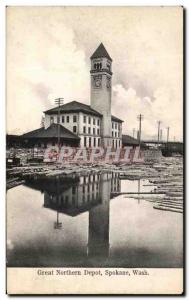 Postcard Old Great Northern Depot Spokane Wash