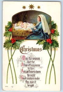 Christmas Postcard Religious Holly Berries Embossed Dundee New York NY 1914