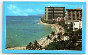 VINTAGE WAIKIKI BEACH HAWAII HOTELS KALAKAUA AVE AERIAL POSTCARD P3103