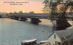 OLD TOLL BRIDGE CONNECTICUT RIVER SPRINGFIELD MASSACHUSETTS POSTCARD (c. 1910)