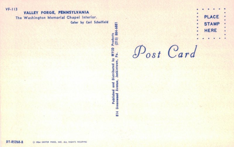 Washington Memorial Chapel Interior Valley Forge, Pennsylvania Postcard