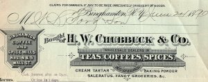 1890 H. W. CHUBBUCK & CO BINGHAMTON NY TEAS COFFEES SPICES MUSTARD INVOICE Z2739