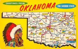 Greetings from Oklahoma, The Sooner State Map Postcard