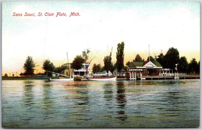 St. Clair Flats Michigan MI, Sans Souci Community, Waterfront, Vintage Postcard