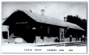 c1909 C&NW Depot Danbury Iowa IA Vintage Train Depot Station RPPC Photo Postcard