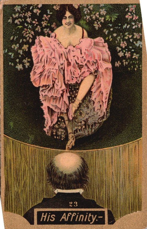 Vintage Postcard 1910s His Affinity! Beautiful Girl Sitting In Front Old Man Art 