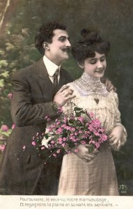 Vintage Postcard 1910s Romantic Couple Poursuivons Le Veux-tu Notre Marivaudage