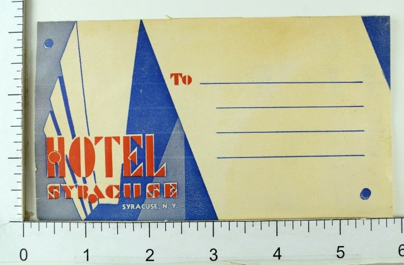 1930's-40's Hotel Syracuse, Syracuse, NY Luggage Label Vintage Original E7