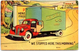 VINTAGE POSTCARD WE STOPPED HERE THIS MORNING 1940s LINEN HUMOR
