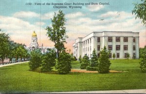 Wyoming Cheyenne Vista Of The Supreme Court Building and State Capitol 1942 C...