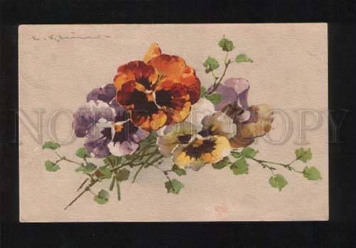 053879 Bouquet PANSY flowers by C. KLEIN vintage PC