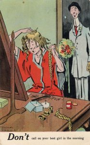 Bad Haircut Day Best Girl Shock Date Antique Comic Hairstyle Postcard