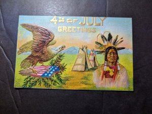 Mint USA Native American Patriotic Holiday Postcard 4th of July Greetings