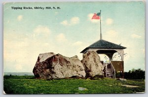 Shirley Hill New Hampshire~Tipping Rocks Scene~Shelter~USA Flag~c1910 Postcard
