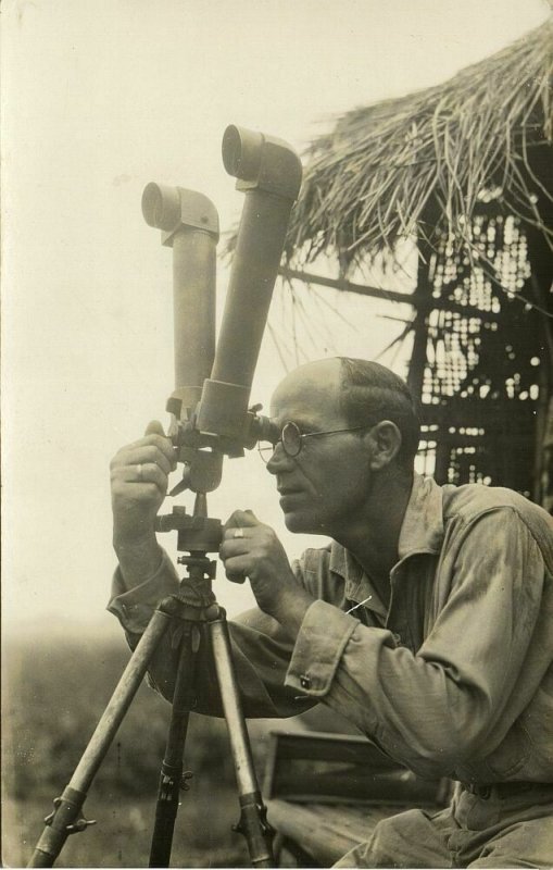 indonesia, JAVA, Volcanologist Dr. Hartmann observes Merapi Volcano (1930s) RPPC
