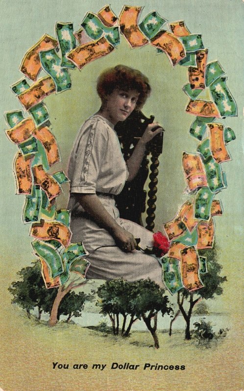 Vintage Postcard 1910's Girl As Dollar Princess Remembrance Card