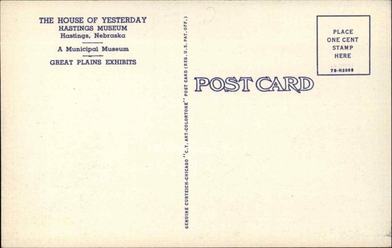 Hastings Nebraska NE House of Yesterday Museum Linen Vintage Postcard
