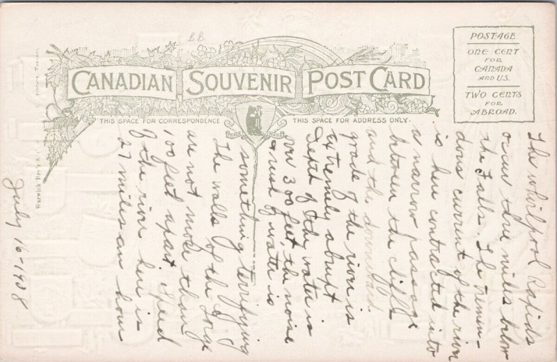 Whirlpool Rapids Niagara Falls Ontario Embossed Flags Crests c1908 Postcard F33