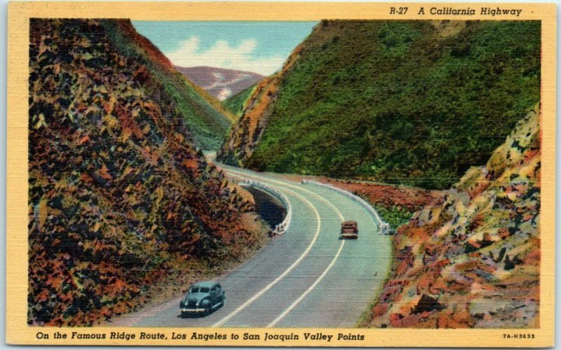 Postcard - On the Famous Ridge Route, Los Angeles to San Joaquin Valley ...