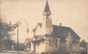 J5/ Oblong Illinois RPPC Postcard c1914 Christian Church & Parsonage 153