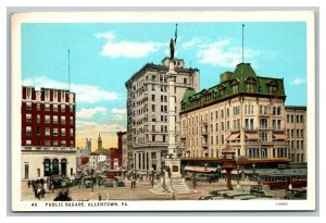 Vintage 1920's Postcard Antique Cars Cable Cars Public Square Allentown PA