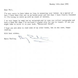 Harry Bowling Personal Letter Author Rare Hand Signed Autograph