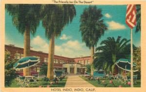 California Hotel Indio roadside 1952 Postcard MWM 11913 Patio umbrellas 11913